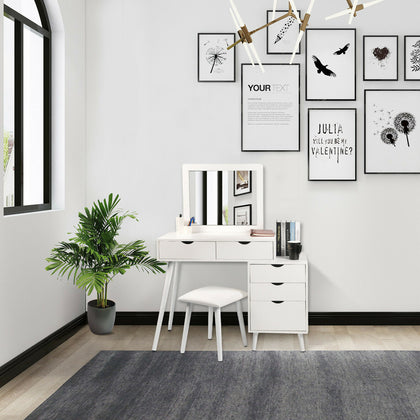 Dressing Table with Mirror Stool Drawer Cupboard Vanity Set Makeup Desk White