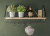 75cm Rustic Wood and Metal Wall Shelf Hooks Kitchen Cooking Utensils Shelving