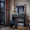 LED Dressing Mirror Makeup Table with Stool Drawer Black Bedroom Vanity Unit Set