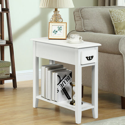 2-Tier End Table Sofa Bedside Table Nightstand Home Office Bookcase W/ Drawer