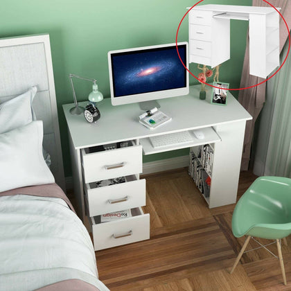 Computer Desk 3 Drawers & Shelves White Corner PC Workstation Office Table