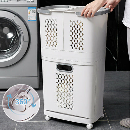 3 Compartment Laundry Trolley Clothes Sorter Storage Hamper Removable Baskets
