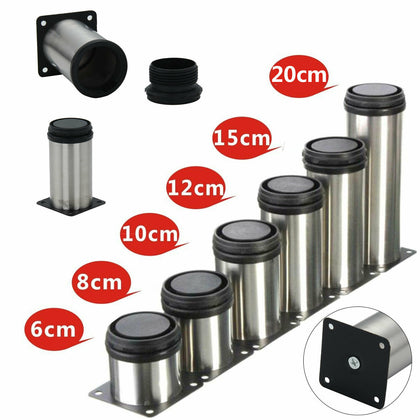 4x Adjustable Cabinet Legs Stainless Steel Kitchens Feet Rounds Stand Holders UK