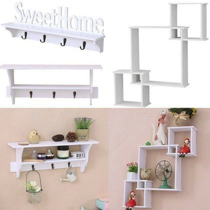 New White Floating Wall Shelves Display Storage Shelf Wall Wood Unit Rack UK