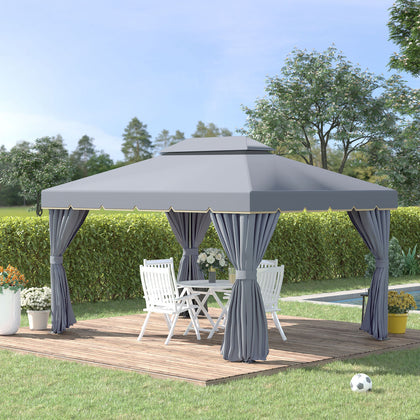 3 x 4m Aluminium Gazebo w/ 2 Tiers Roof Patio Garden Party Tent Grey