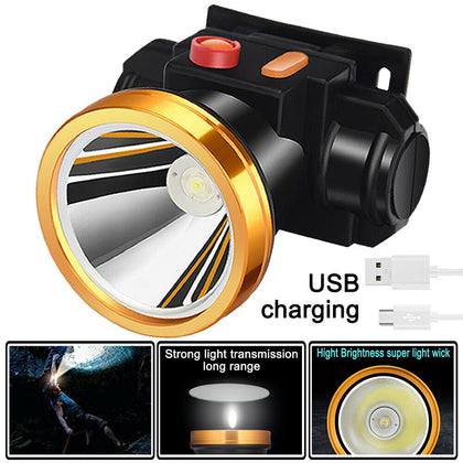 Super Bright Waterproof Head Torch Headlight LED-USB Rechargeable Headlamp Fish