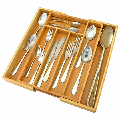 Bamboo Wooden Extending Expandable Cutlery Tray Holder Kitchen Drawer Tidy New