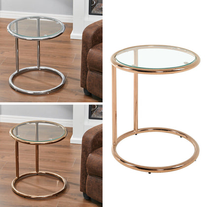 C-Shaped Round Glass Coffee Table Side Table Lamp Stand Bedroom Living Room