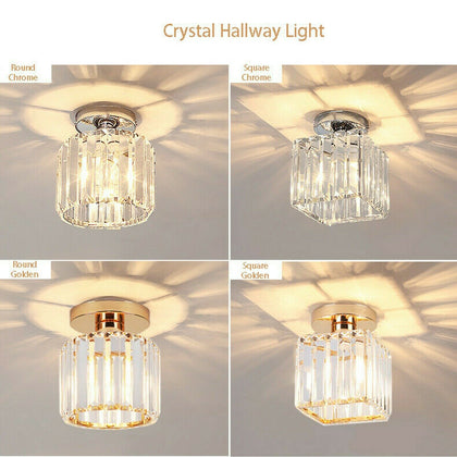 NEW Design Genuine Crystal Hallway Flush Ceiling Light Chandelier Free E14 Bulb