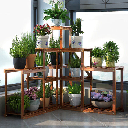 Anticorrosion Pine Wood Plant Flower Stand Ladder Pot Display Rack Square Shelf