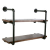 2 Tiers Industrial Iron Pipe Shelf Retro Wall Mounted Shelving With Wood Board