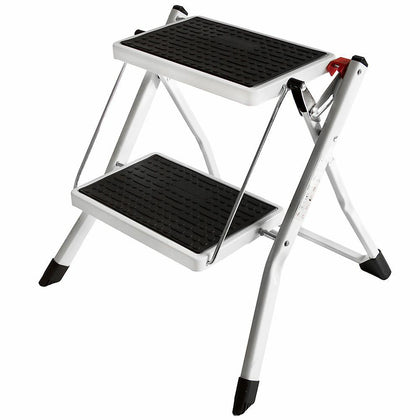 2 Step Stool Folding Anti-Slip Safety Mat Tread White Black Ladder Kitchen DIY