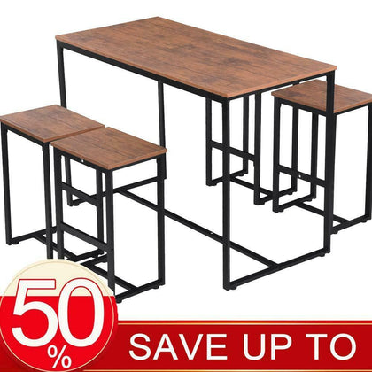 Bar Table and Stool Set For Kitchen Dining Room 4 Metal And Wood Stools High