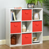 White 9 Cube Shelving Unit Furniture Shelves 4 Red Fabric Storage Boxes