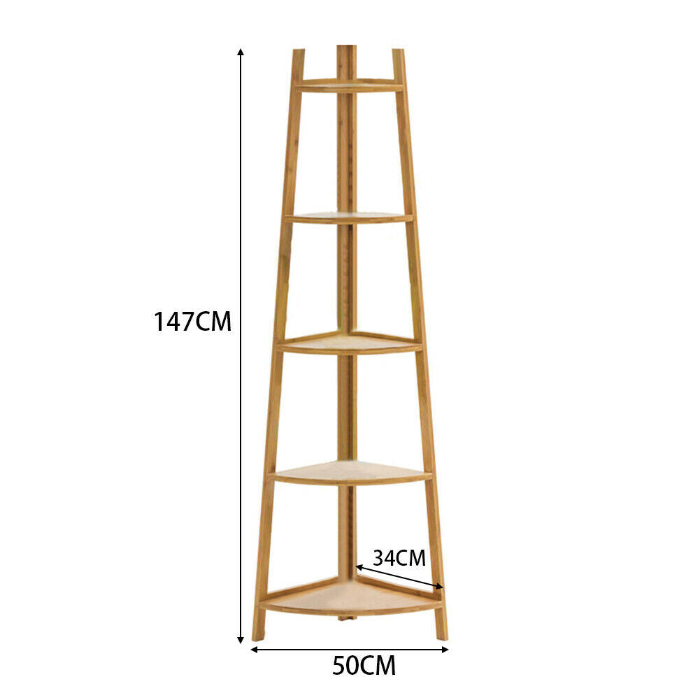 Bamboo Wooden Corner Storage Shelf Rack Ladder Shelving Unit Display Plant Stand