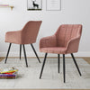 Pair Of Modern Dining Chairs Pink Velvet Armchairs Metal Legs Home Dining Room