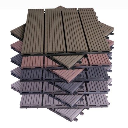 11x Decking Tile WPC Plastic Balcony Patio Boards Garden Flooring Tiles 30X30cm