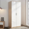 Wardrobe With Mirror 2 High Gloss Write Storage Drawers Door Shelf Bedroom
