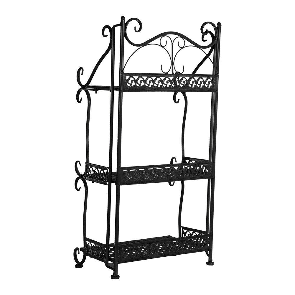 3 Tier Tall Black Metal Plant Stand Rack Bookshelf Storage Unit Shelf ...