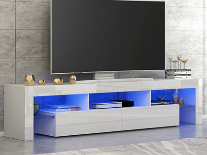 Modern 160cm TV Unit Cabinet White High Gloss Doors 2 Drawer Storage LED Lights