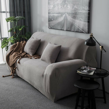2 Seater Grey Easy Fit Thick Knitting Couch Cover Stretch Sofa Cover Slipcover