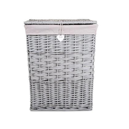 Premium Grey Paint Laundry Wicker Basket Cotton Lining With Lid Bathroom Storage