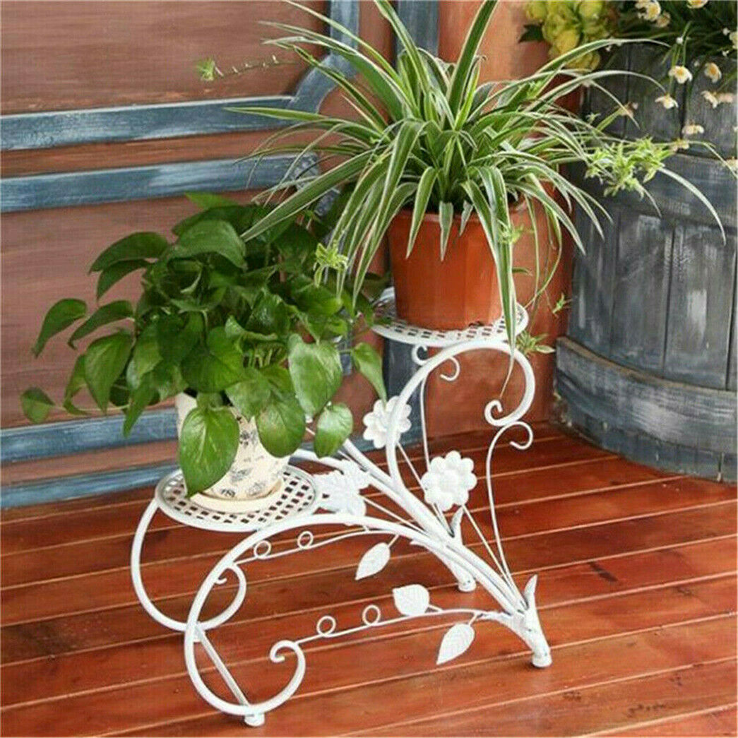 Set of 2 Flower Holder Rack Elegant Swan Shape Plant Stand Planter Support Shelf