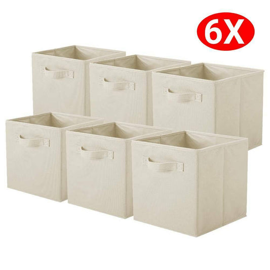 6 Pcs Folding Fabric Square Storage Cubes Box Clothes Organizer Cabinet Drawer