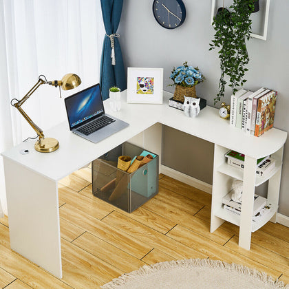 White Wooden Corner Computer Desk L-Shaped Office Workstation Table Bookshlef