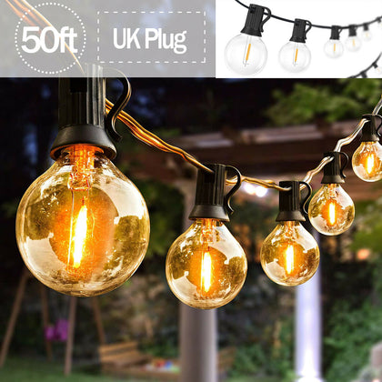 50FT String Lights Globe Outdoor Garden Festoon Fairy LED Bulbs G40 Mains Power
