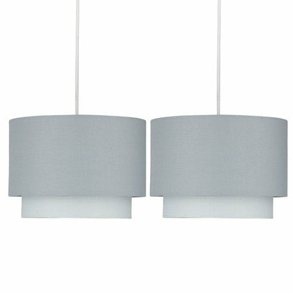Pair of Easy Fit Light Shades Grey Ombre 2 Tier Modern Ceiling Pendant Shades