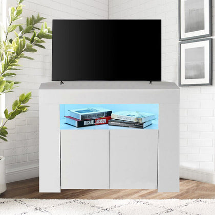 Corner TV Unit Stand Cabinet Media Storage Console Shelf Cupboard RGB LED Lights