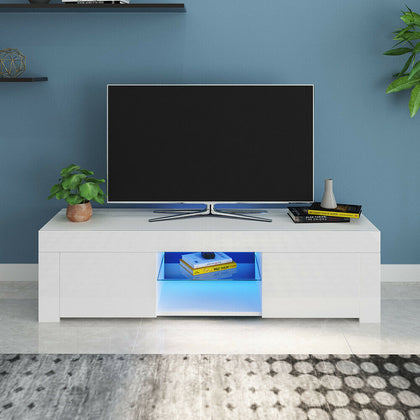 Modern LED Light TV Stand Table With Shelves High Gloss Living Room Furniture