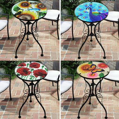 Iron/Glass Round Side Coffee Table Mosaic Design Garden Patio Flower Plant Stand