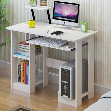 UK Compact Small Computer Table Wooden Desk Keyboard Tray Storage Shelf Corner