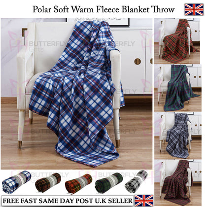 Tartan Check Polar Fleece Throw Blanket Picnic Beach Park Travel 120cm x 150cm