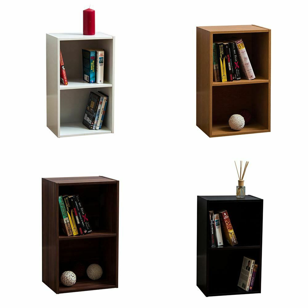 Oxford Bookcase 2 Tier Cube Shelf Wood Storage Photo Display Room Furniture Unit