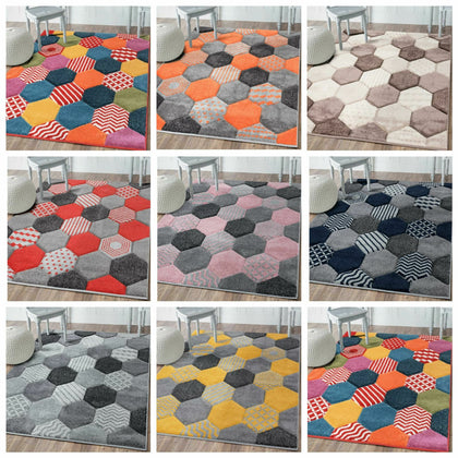 Modern Bright Colourful Vibrant Rug Bedroom Living Room Carpets Value Grey Rugs
