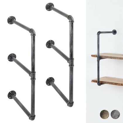 Hartleys 2 Tier Industrial Iron Pipe Shelf Brackets Wall Mount Shelving Support