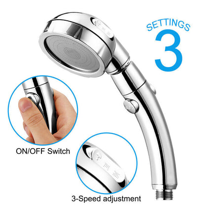 3 Mode Universal High Turbo Pressure Chrome Shower Head Saving Water Bathroom UK