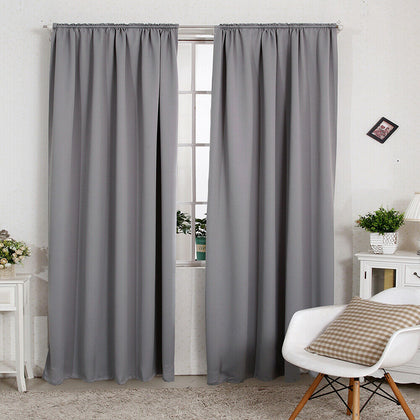 2xCurtains Blackout Pencil Pleat top Rod Pocket Window for Bedroom Grey