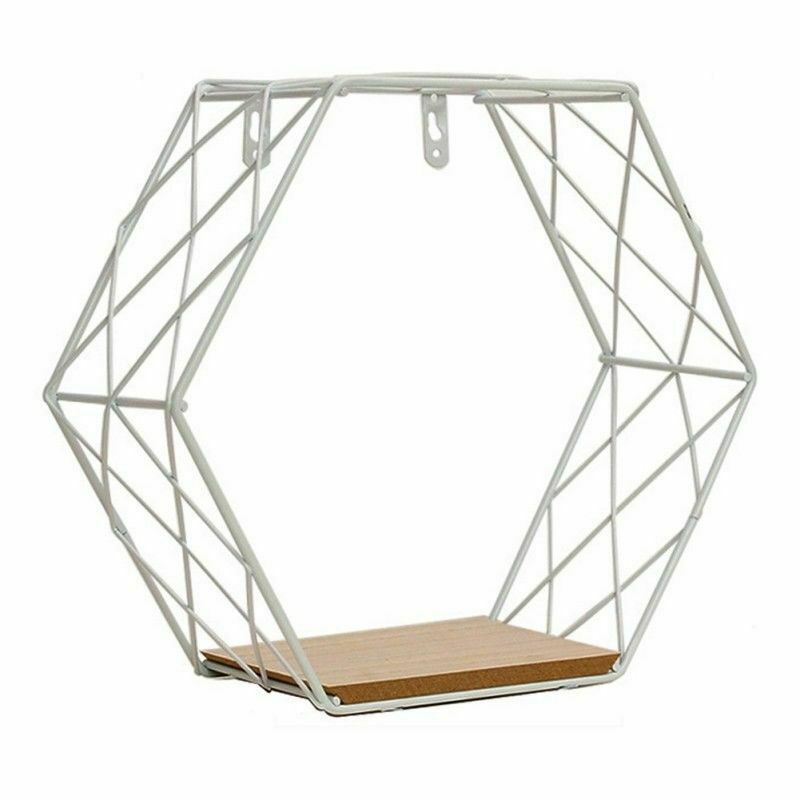 Geometric Hexagon Wall Wire Shelf Storage Holder Wood Rack-Shelves Trelli Design