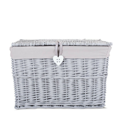 Grey Painted Wicker Trunk Baby Nursery Toys Blanket Storage Chest Basket Box