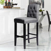 Fabric Upholstered Buttoned Bar Stool Breakfast Bistro Pub Chair With Wooden Leg