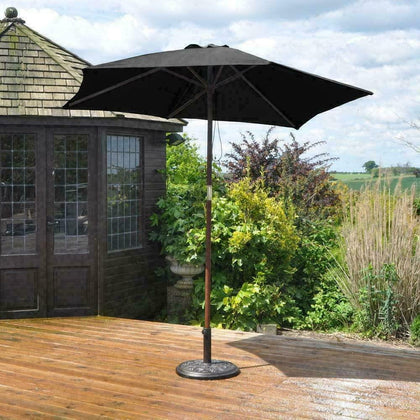 2.4m Large Wooden Parasol Umbrella Black Garden Patio Table Sun Shade Canopy
