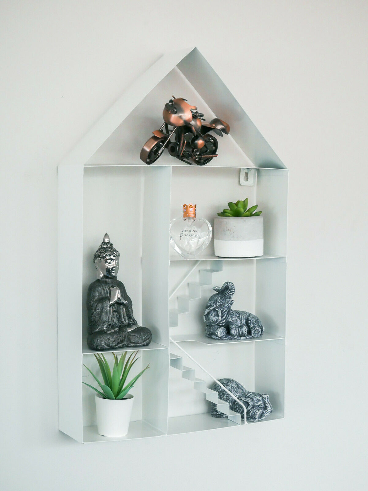 Large White Metal House Shaped Floating Wall Shelf Storage Display Unit Unique
