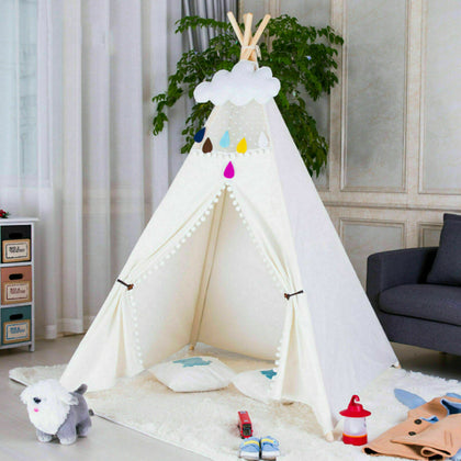 Kids Teepee Indian Play Tent Wooden Bar Indoor Outdoor Children Playhouse Canvas