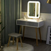 White Dressing Table Makeup Vanity Padded Stool Set LED Light Adjustable Mirror