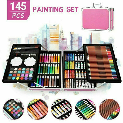 145pc Artists Aluminium Art Case Colouring Pencils Painting Set Childrens/Adults