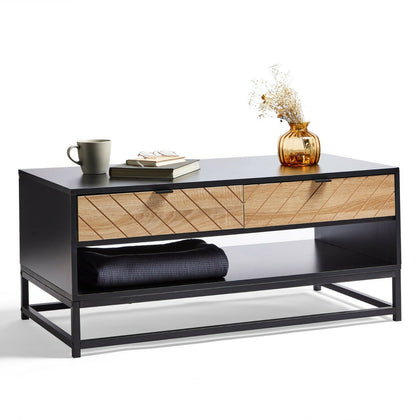 Coffee Table | Classic Modern Tea Table w/ 2 Spacious Storage Drawers